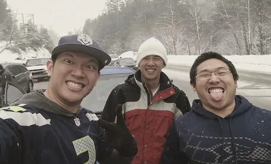 The three founders on a snowed-in pass